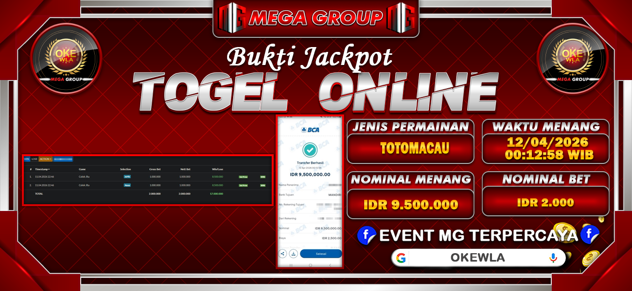 Bukti JP situs Okewla hari Minggu, 12 April 2026