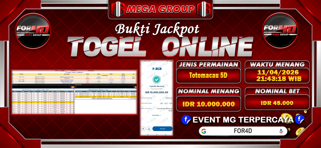 Bukti JP situs For4D hari Sabtu, 11 April 2026