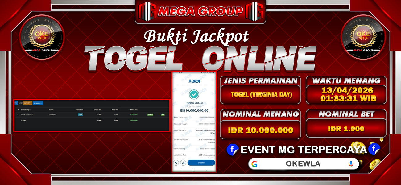 Bukti JP situs Okewla hari Senin, 13 April 2026